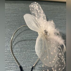 White Feather & Polka Dot Tulle Hair Headband
